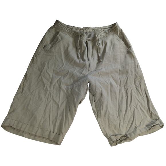 Trust USA Mens 2XL 40-42 Khaki Linen Rayon Drawstring Shorts Casual Relaxed Fit - Picture 1 of 10